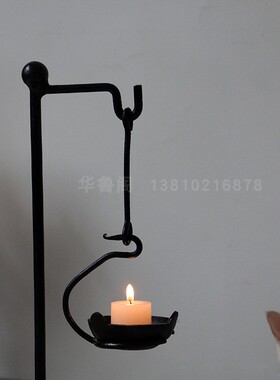 禅意复古烛台油灯日式手工铁艺
