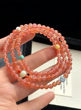 【ZKRBB】天然冰飘南红多圈水晶手串海蓝宝配珠新中式三圈手链女