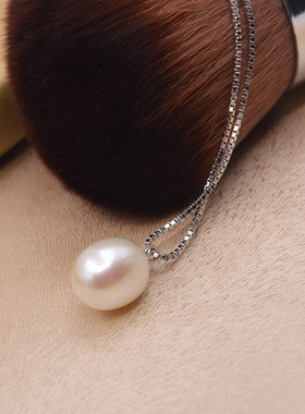 椭圆形天然淡水珍珠吊坠925纯银
