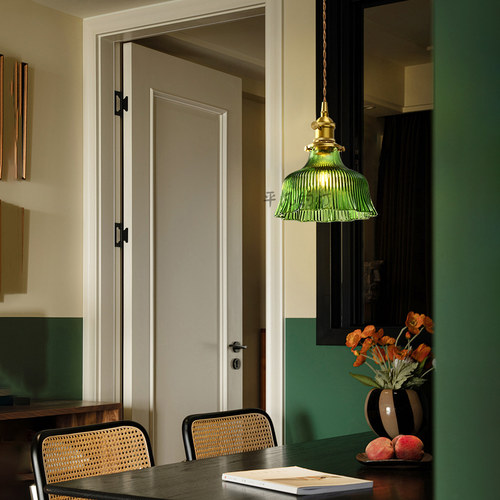 日式复古玻璃吊灯黄铜胡桃木婚庆吊灯橱窗咖啡厅餐厅吧台床头吊灯 - 图2