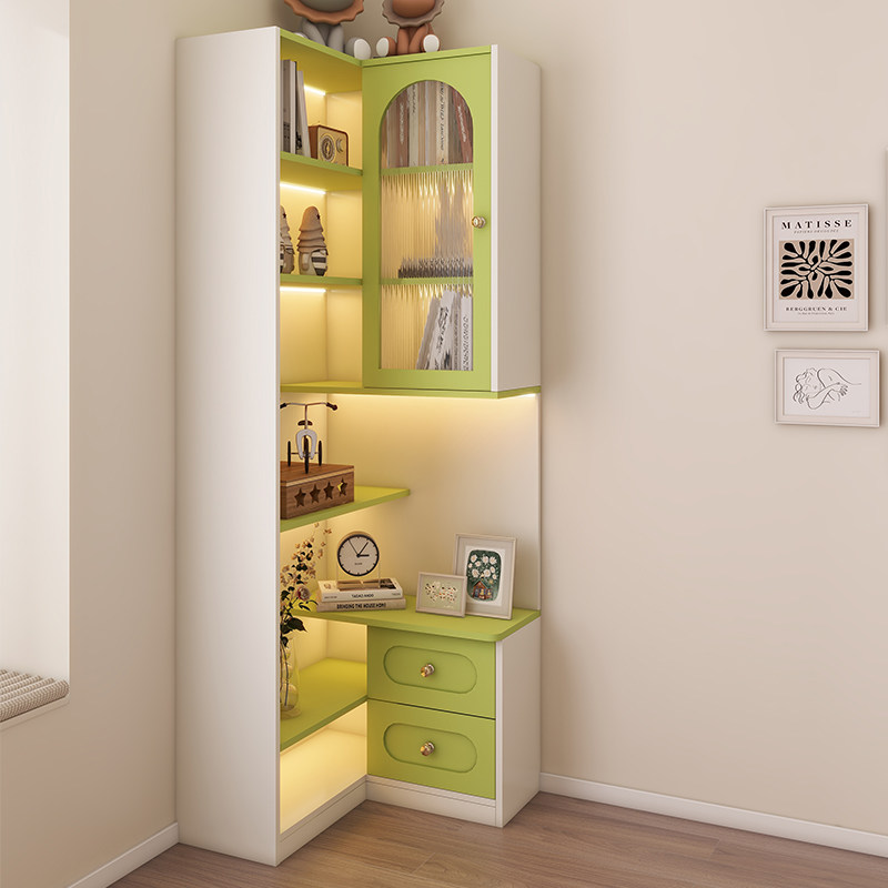 实木奶油风转角书柜小户型客厅置物柜儿童卧室拐角落地书架储物柜,淘宝优惠券,粉丝福利购,淘宝优惠卷