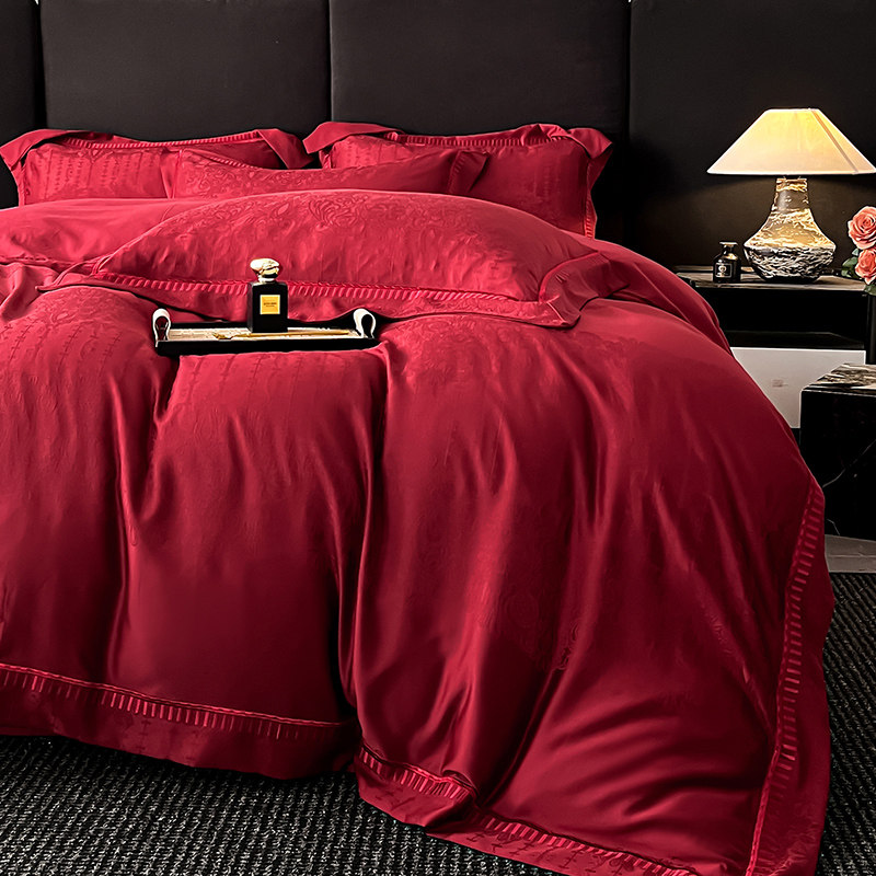 高档提花结婚四件套红色纯棉婚庆喜被套新婚陪嫁床上用品婚房床单,淘宝优惠券,粉丝福利购,淘宝优惠卷