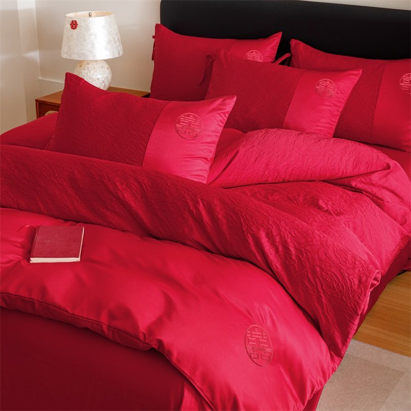 高档玫瑰婚庆四件套红色陪嫁喜被新婚房床单被套结婚床上用品婚嫁,淘宝优惠券,粉丝福利购,淘宝优惠卷