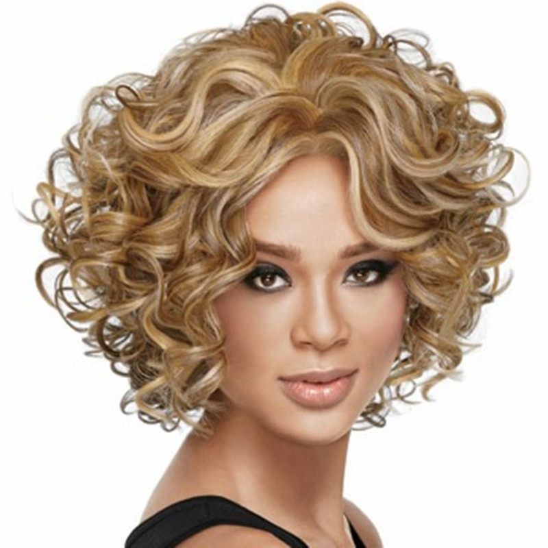 Europe ladies short hair caps hair party curls wigs set假发-图1