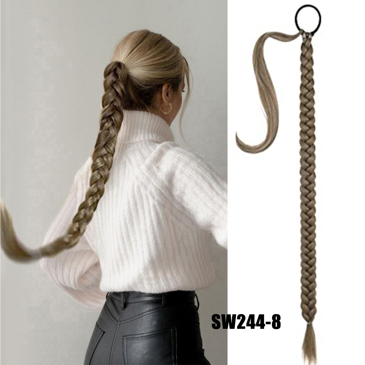 Ins Cosplay girls long braids 80cm ponytail 接发辫子马尾 - 图1