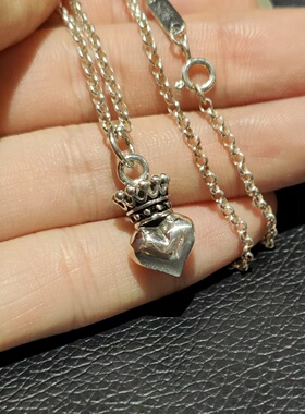 925银小皇冠桃心爱心吊坠项链