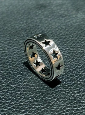镂空五角星指环925银欧美摇滚