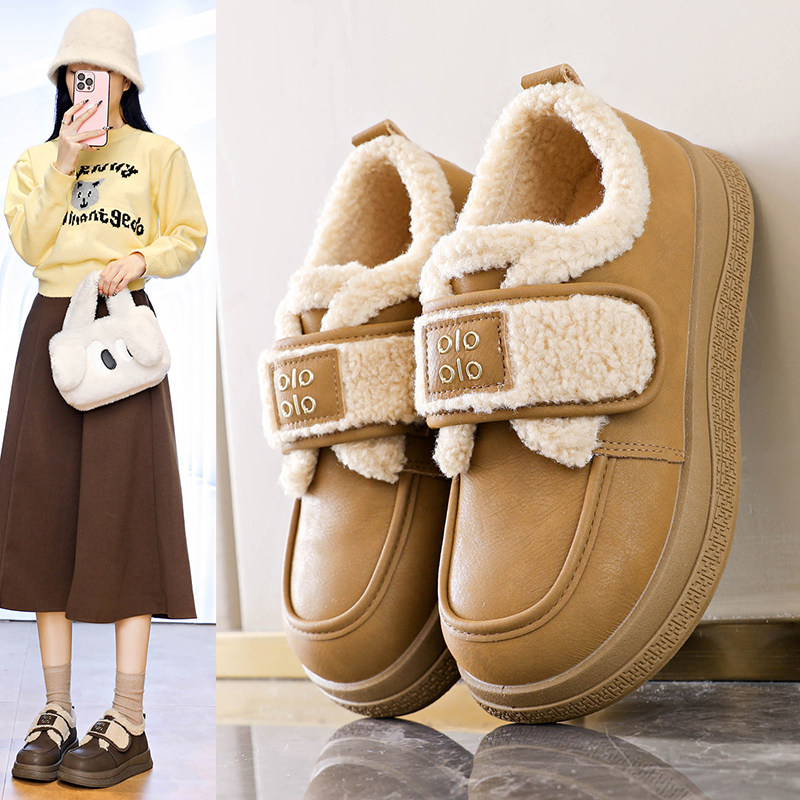 加绒休闲小皮鞋女2025新款冬季保暖棉鞋防滑真皮乐福鞋皮面勃肯鞋,淘宝优惠券,粉丝福利购,淘宝优惠卷