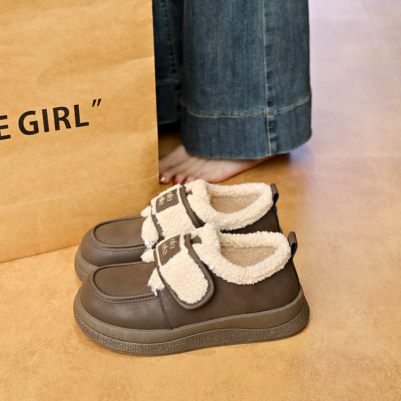 加绒休闲小皮鞋女2025新款冬季保暖棉鞋防滑真皮乐福鞋皮面勃肯鞋,淘宝优惠券,粉丝福利购,淘宝优惠卷
