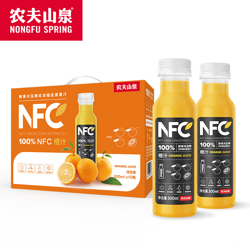 农夫山泉nfc果汁橙汁300ml*10瓶整箱礼盒0添加剂早餐纯果汁饮料 - 图0