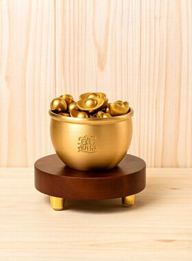 黄铜聚宝盆桶金摆件招财新年装饰