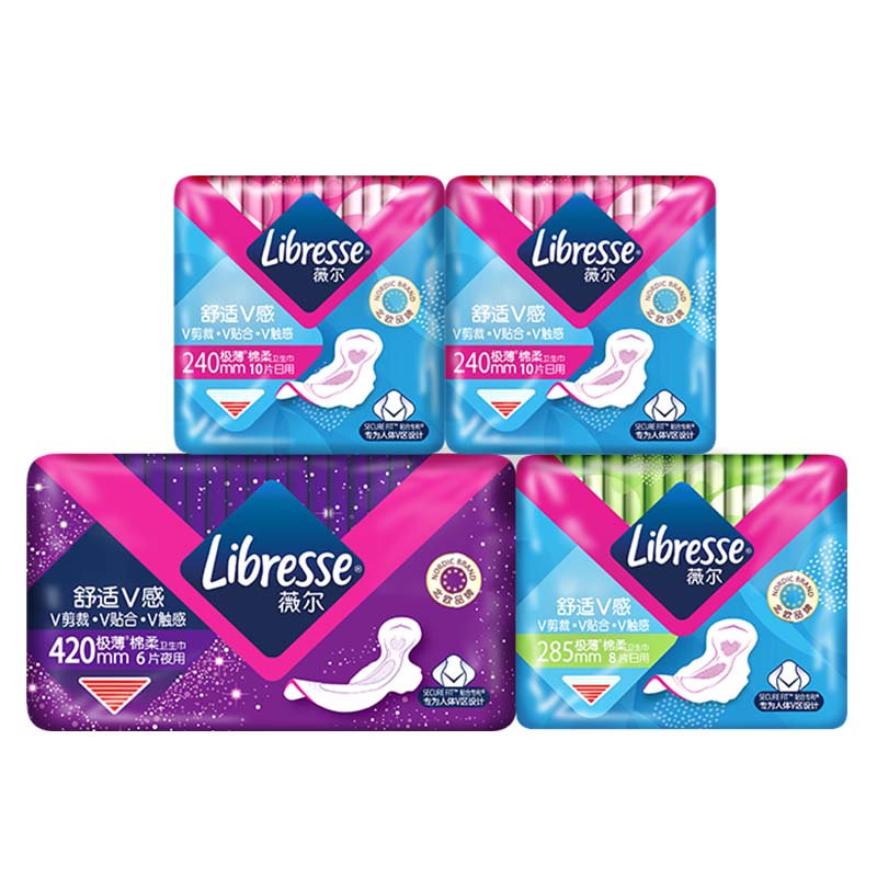 Libresse官方旗舰店Libresse薇尔亲肤超薄小V巾棉柔日夜用量多卫生巾套组2
