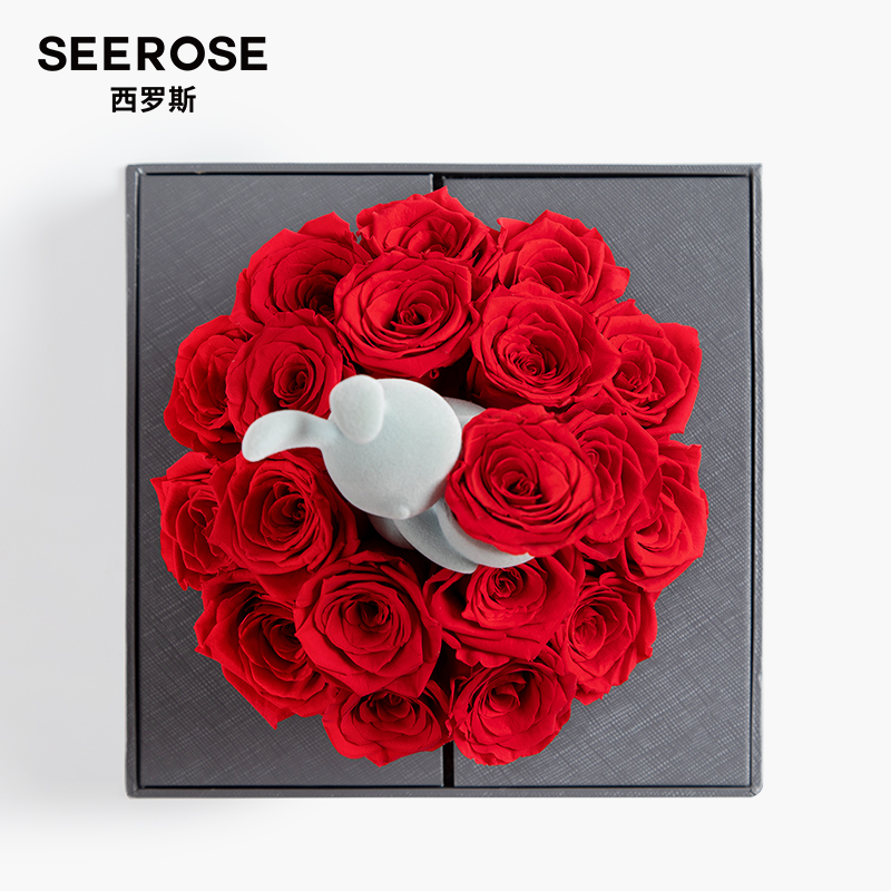 SEEROSE西罗斯抱抱桶熊兔永生花19朵保鲜玫瑰女朋友520情人节礼物 - 图1