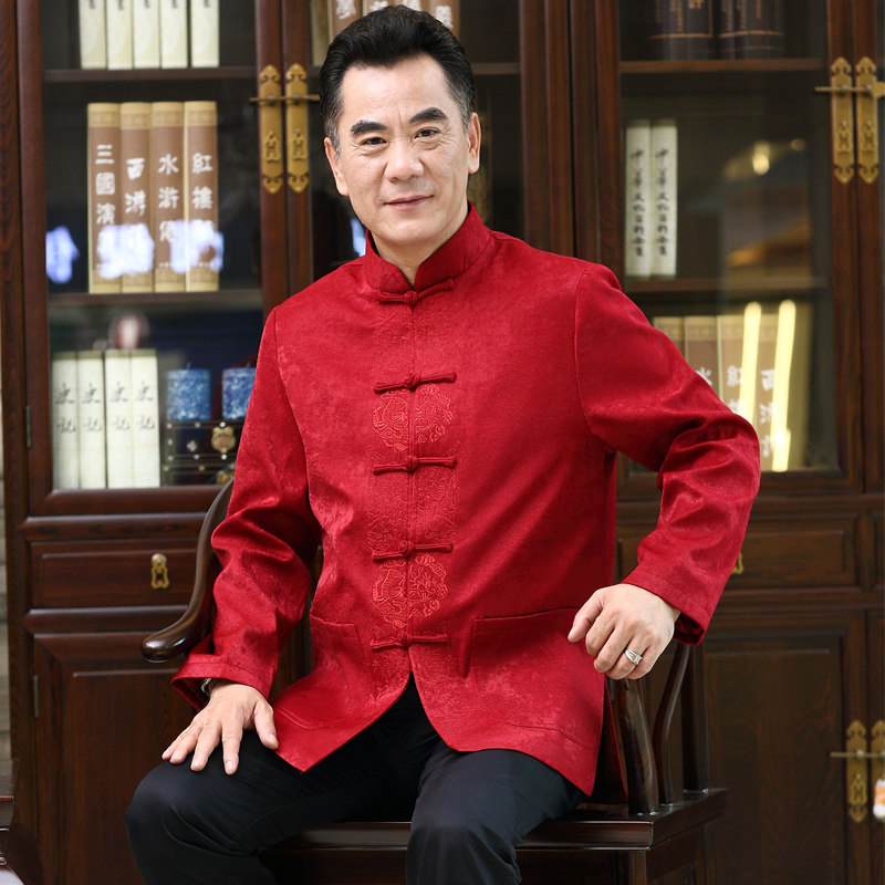 中老年男士唐装长袖春秋中国风夹克 型型熊民族服装