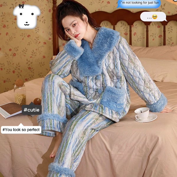 1晨丝绒三层夹棉女冬长裤睡衣家居服套装女休闲甜美保暖时尚套装,淘宝优惠券,粉丝福利购,淘宝优惠卷