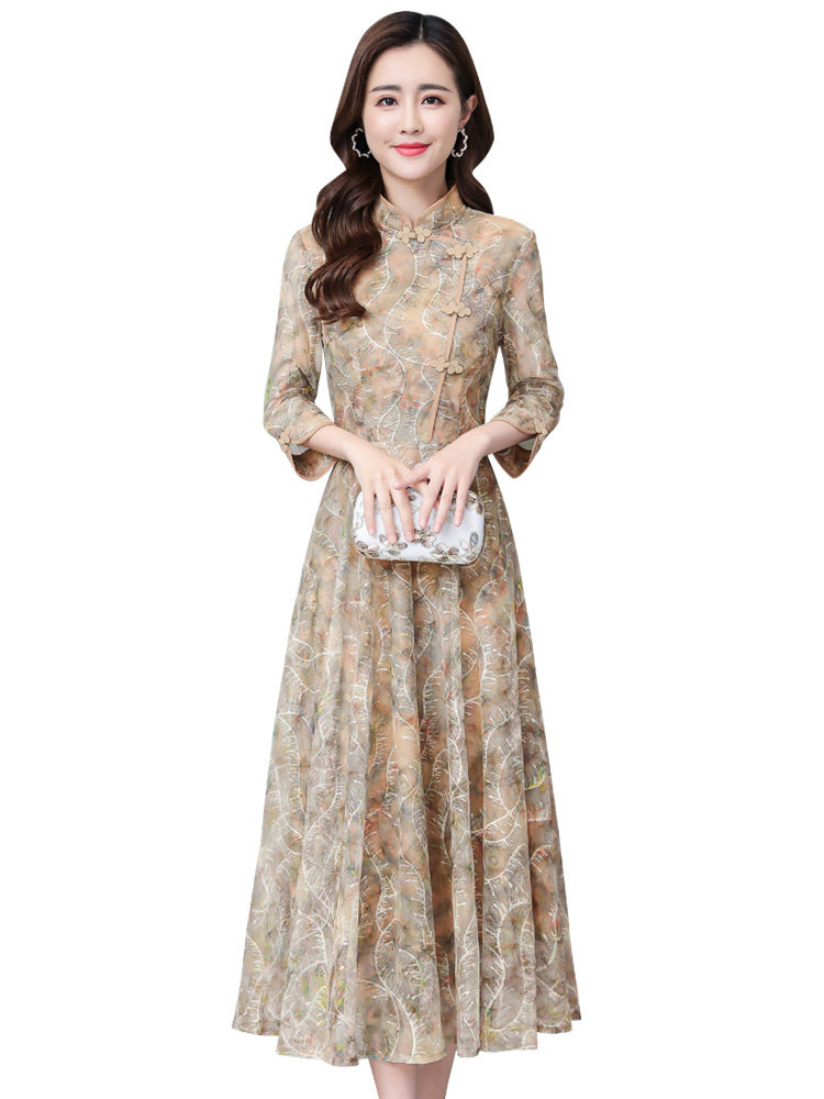 改良版旗袍2020年新款初秋装连衣裙 杨柳细腰连衣裙
