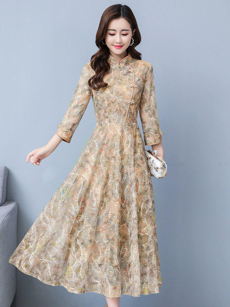改良版旗袍2020年新款初秋装连衣裙 杨柳细腰连衣裙