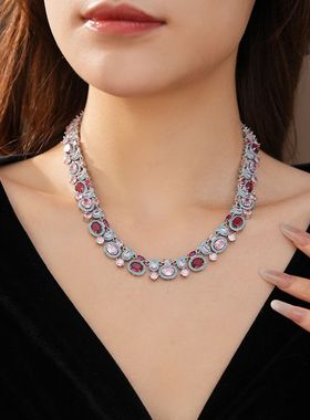 新款时尚几何项链优雅气质复古风法式女轻奢锆石项链饰品项链套装