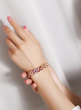 玫瑰彩金色手链女款轻奢小众新款高级感精致彩色水晶锆石手镯饰品