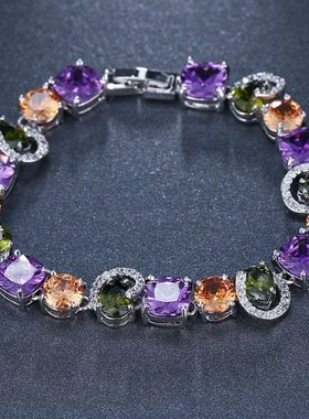 时尚气质个性设计紫色锆石手链女款通勤晚宴百搭时尚手链饰品礼物