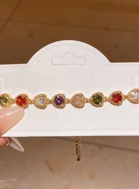 新款彩色水晶手链女小众设计感轻奢气质百搭手链送女友闺蜜潮首饰