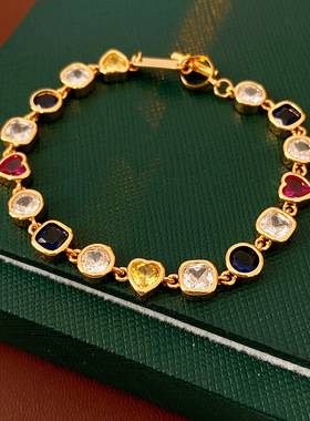 新款彩色水晶手链女小众设计感轻奢气质百搭中古饰送女友闺蜜首饰