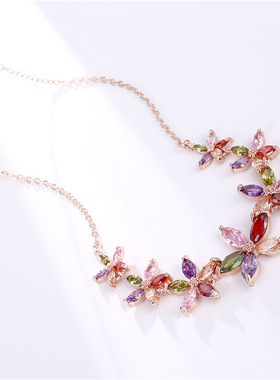 新款夏花锆石项链七彩锆石项链气质韩版时尚女饰品颈链百搭配饰