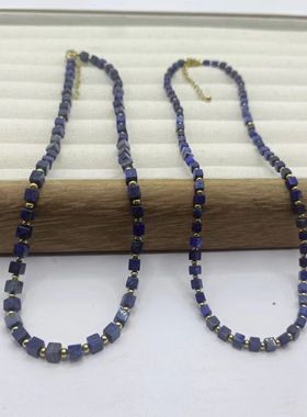 新款复古时尚女式项链百搭个性气质锁骨链饰品天然石青金石项链