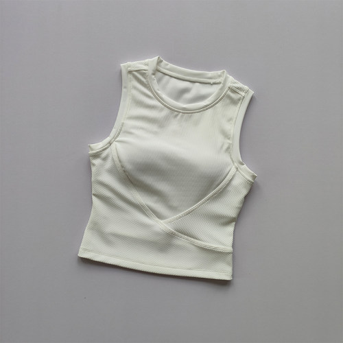 时尚外穿瑜伽服运动背心带胸垫遮副乳运动内衣女紧身显瘦健身上衣 - 图1