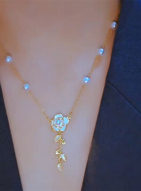 夏季爆款白色山茶花流苏项链女