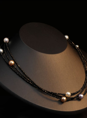 时尚手工黑色串珠多层缠绕项链女