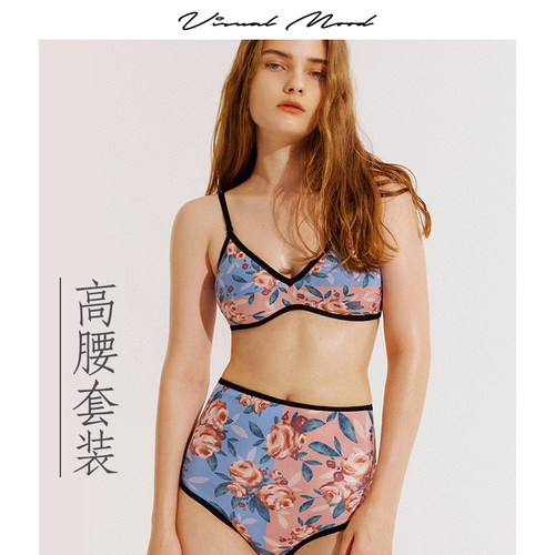 visual mood泳衣女法式小众新款双面印花性感显瘦分体比基尼套装 - 图1