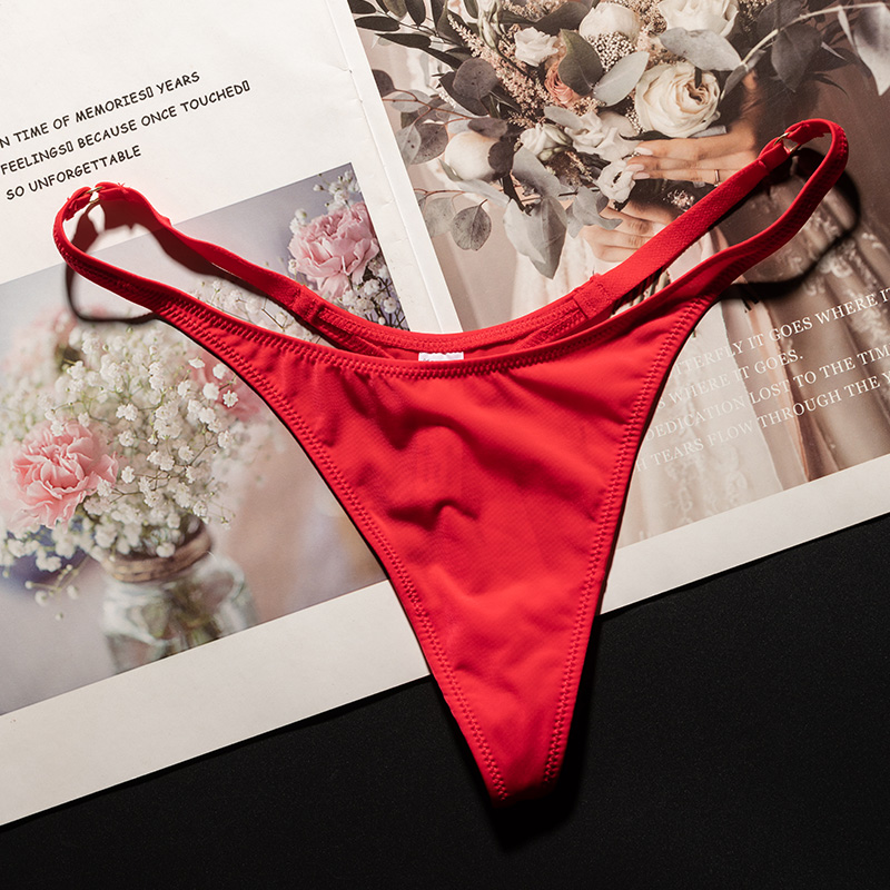 本命年大红色内裤女性感冰丝丁字裤T无痕一根带绳新结婚运动健身Y - 图0