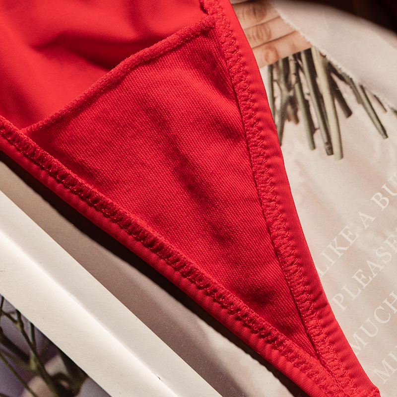 本命年大红色内裤女性感冰丝丁字裤T无痕一根带绳新结婚运动健身Y - 图1