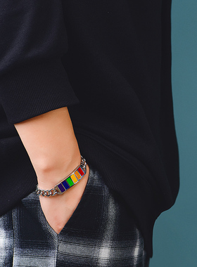 情侣钛钢金属链条欧美风手环