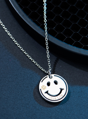 ins钛钢日韩风镂空微笑情侣吊坠