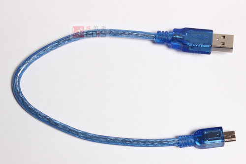 30cm USB2.0透明蓝数据线AM-miniUSB连接线 迷你公透明蓝带编织 - 图1