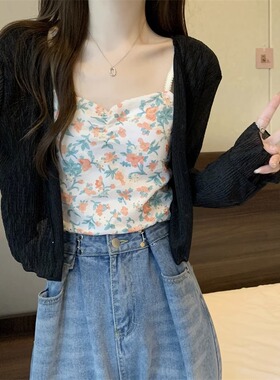 冰丝防晒开衫女夏季薄款小披肩外套配吊带裙外搭罩衫短上衣短款
