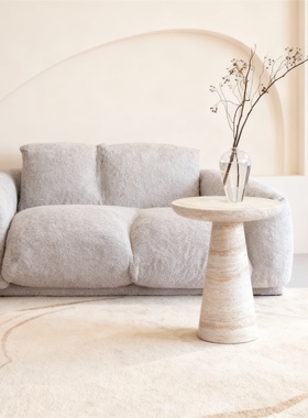 侘寂风天然洞石边几纯手工北欧