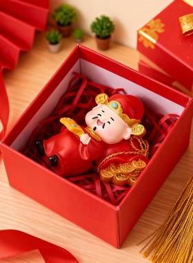 新中式树脂财神桌面摆件礼盒装