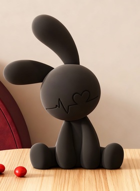 创意黑色兔子树脂桌面摆件