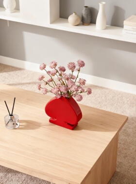 现代简约红色抽象陶瓷花瓶摆件