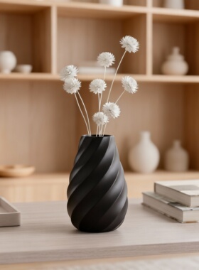 极简几何黑色陶瓷花瓶摆件送礼