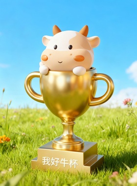 可爱牛杯奖杯造型装饰摆件
