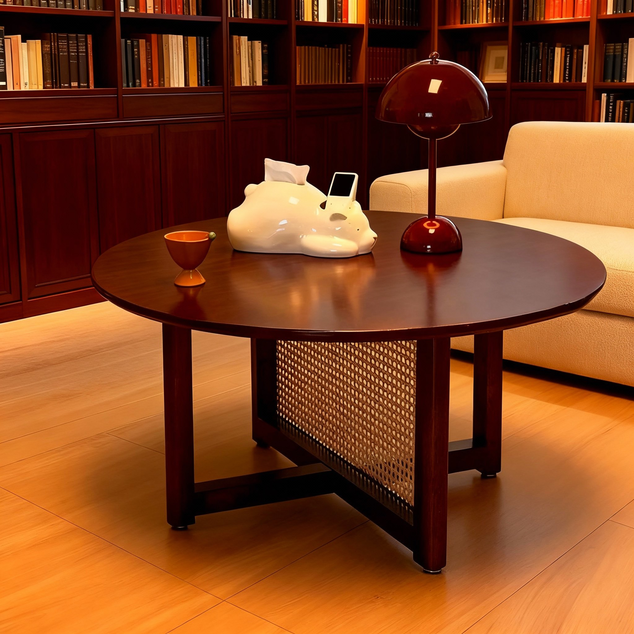 北欧风圆形茶几实木藤编储物茶桌客厅家具收纳桌,淘宝优惠券,粉丝福利购,淘宝优惠卷