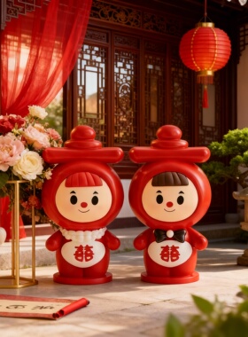 新中式喜字娃娃压床婚房摆件