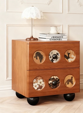 新古典木质花鸟雕刻可移动床头柜