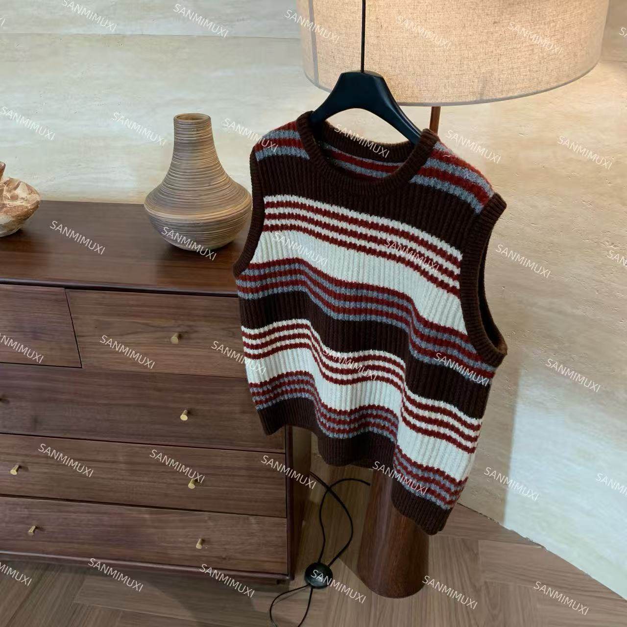 SANMI/叁米  撞色条纹针织马甲  2415,淘宝优惠券,粉丝福利购,淘宝优惠卷