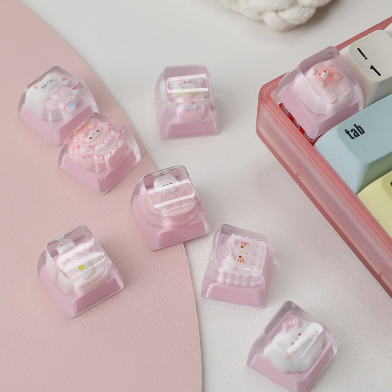 单个键帽可爱粉猫咪树脂滴胶透明光esc个性键帽翻页键帽女礼物,淘宝优惠券,粉丝福利购,淘宝优惠卷