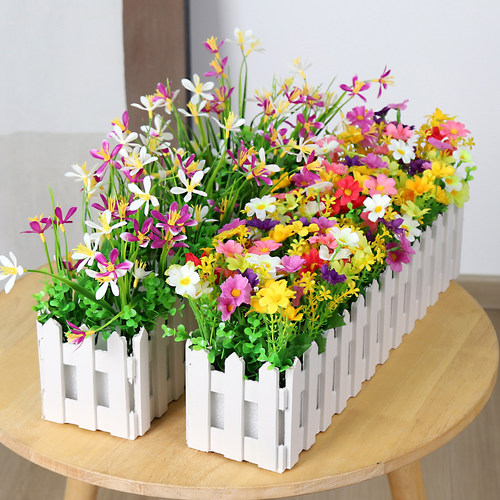 塑料栅栏防雨防腐插花套装客厅摆设假花盆栽摆件花盆室内外装饰品 - 图1